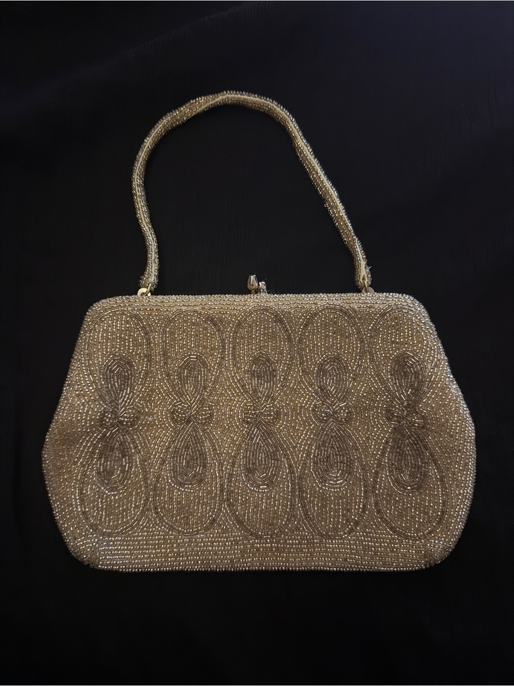 gorgeous vintage mid-century gold seed bead evening bag